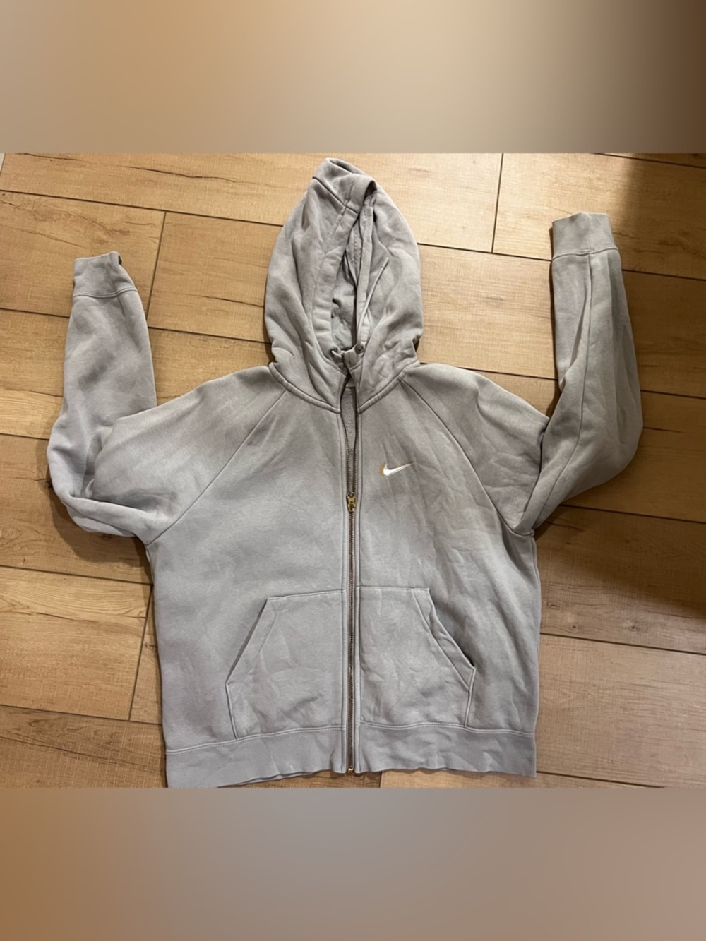 Nike Gray Full-Zip Hoodie with White & Gold Swoosh